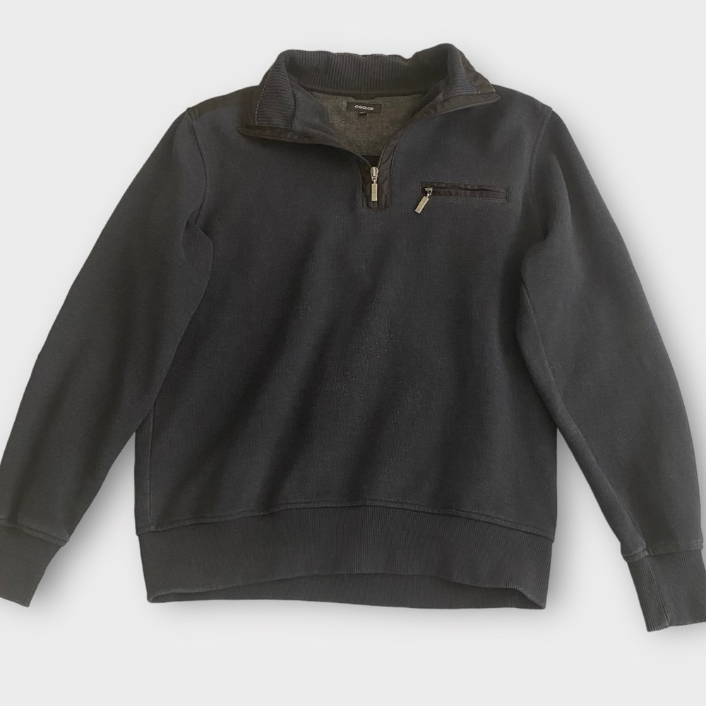 Codice Men’s Sweater Large Quarter Zip Quilted Trim Mock Neck Elbow Patch